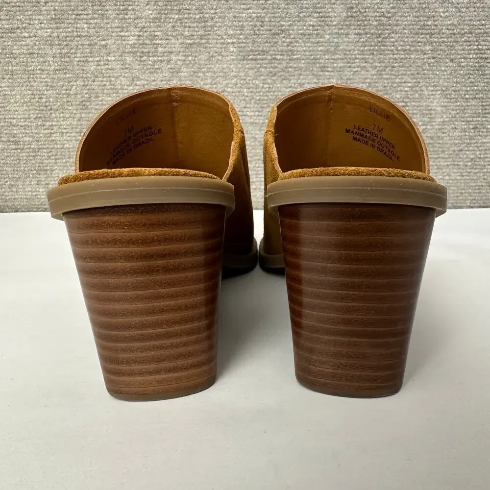Matisse Lillie Tobacco Suede Sculpted Wedge Mules Boho Square Toe Brown Tan Sz 7